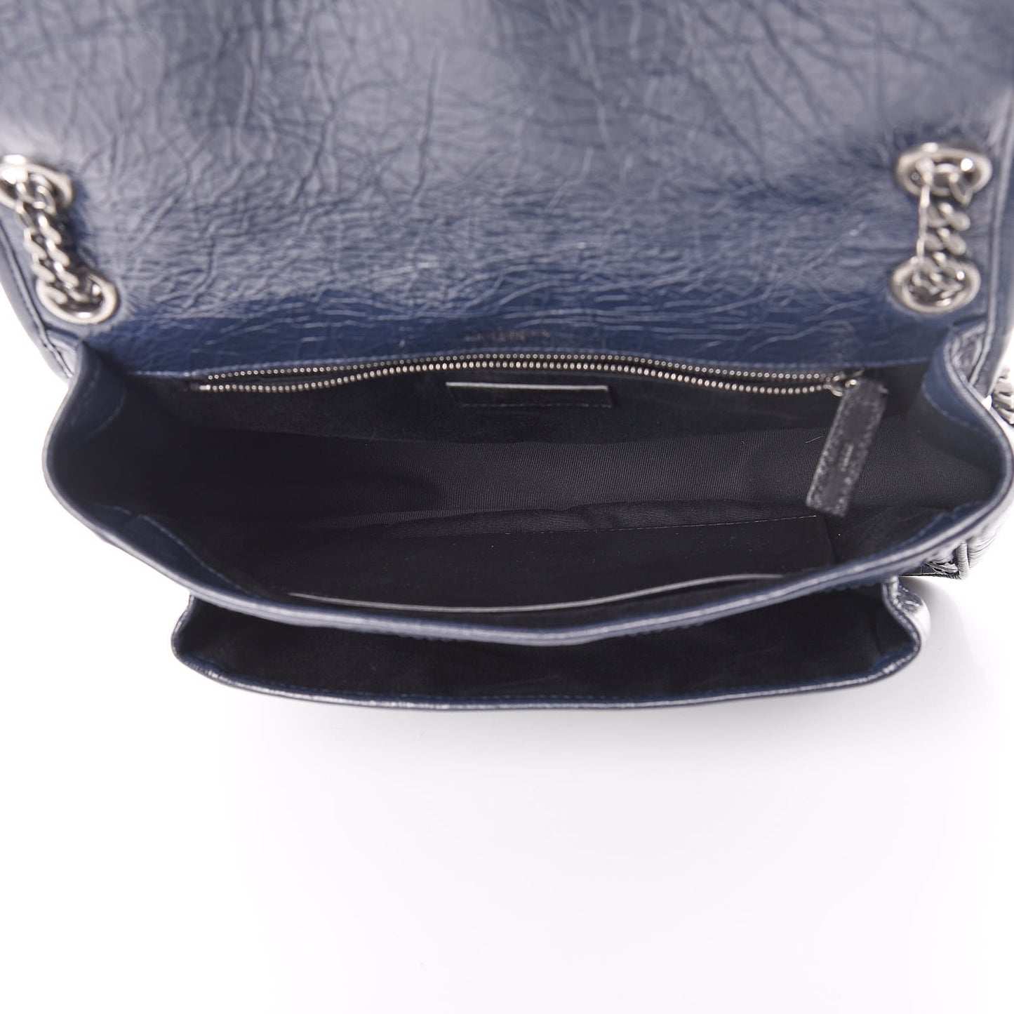 Crinkled Calfskin Matelasse Monogram Medium Niki Chain Satchel Deep Marine