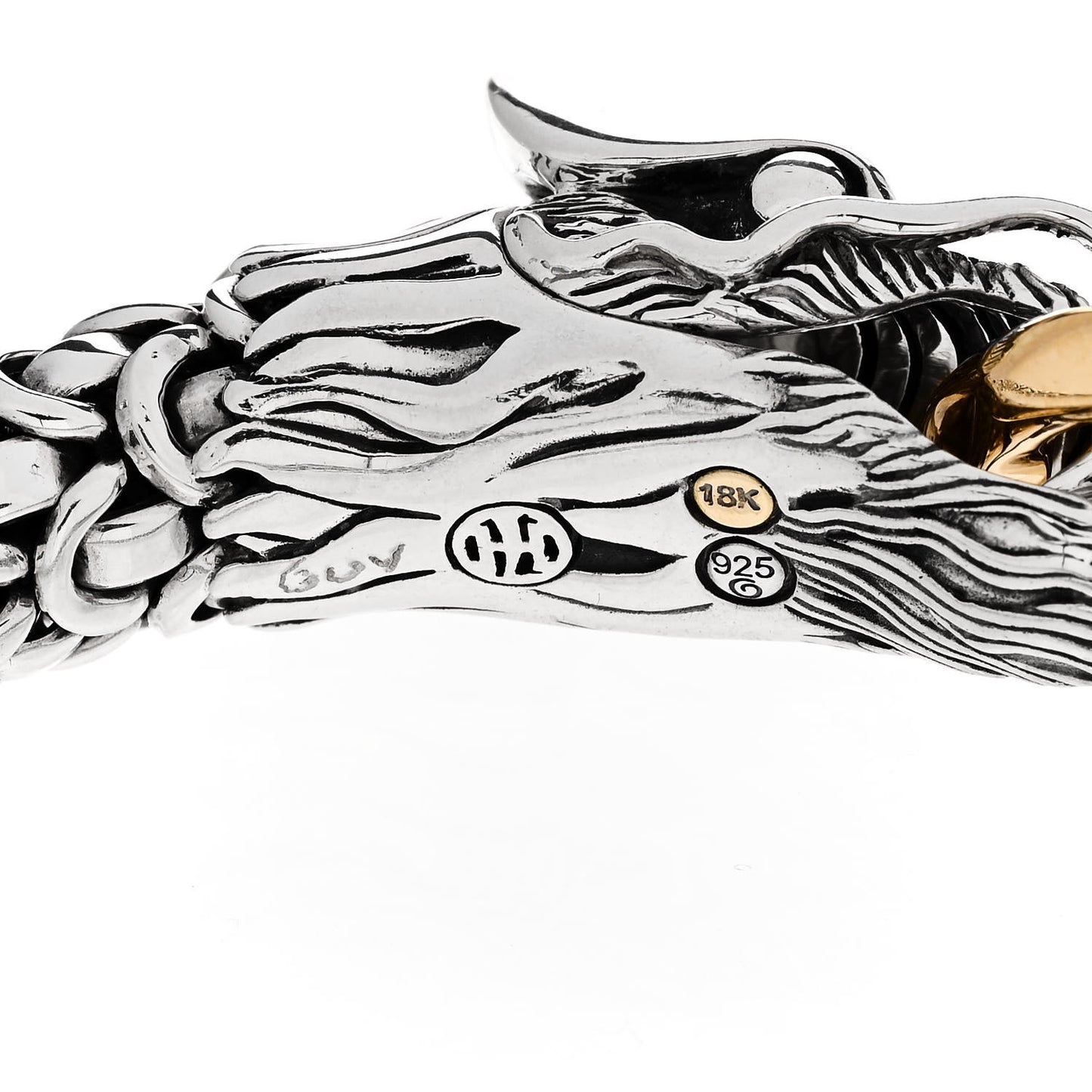 Sterling Silver 18K Yellow Gold 10mm Naga Dragon Bracelet