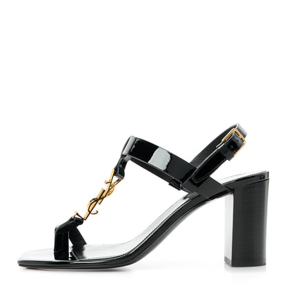 Saint Laurent Patent Calfskin Cassandra 75 Sandals 36 Black 1 of 9