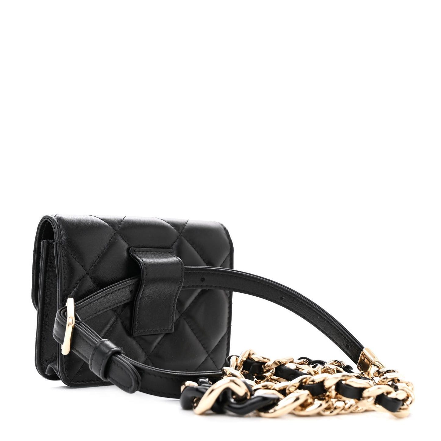 Lambskin Quilted Elegant Chain Mini Flap Belt Bag Black