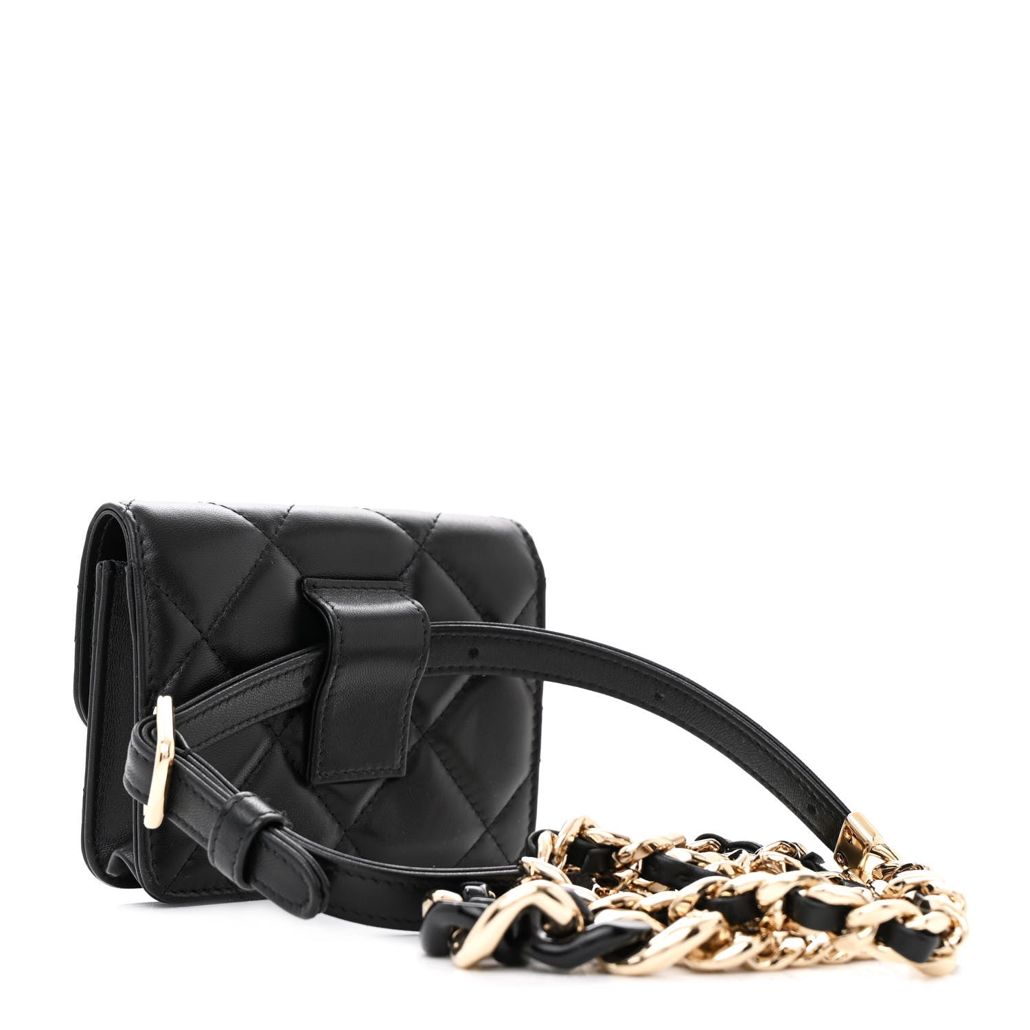 Chanel Lambskin Quilted Elegant Chain Mini Flap Belt Bag Black 3 of 12