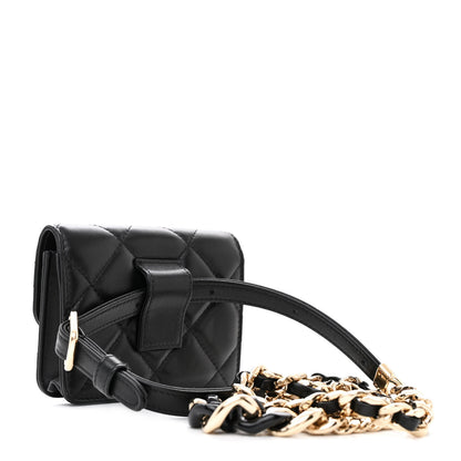 Chanel Lambskin Quilted Elegant Chain Mini Flap Belt Bag Black 3 of 12