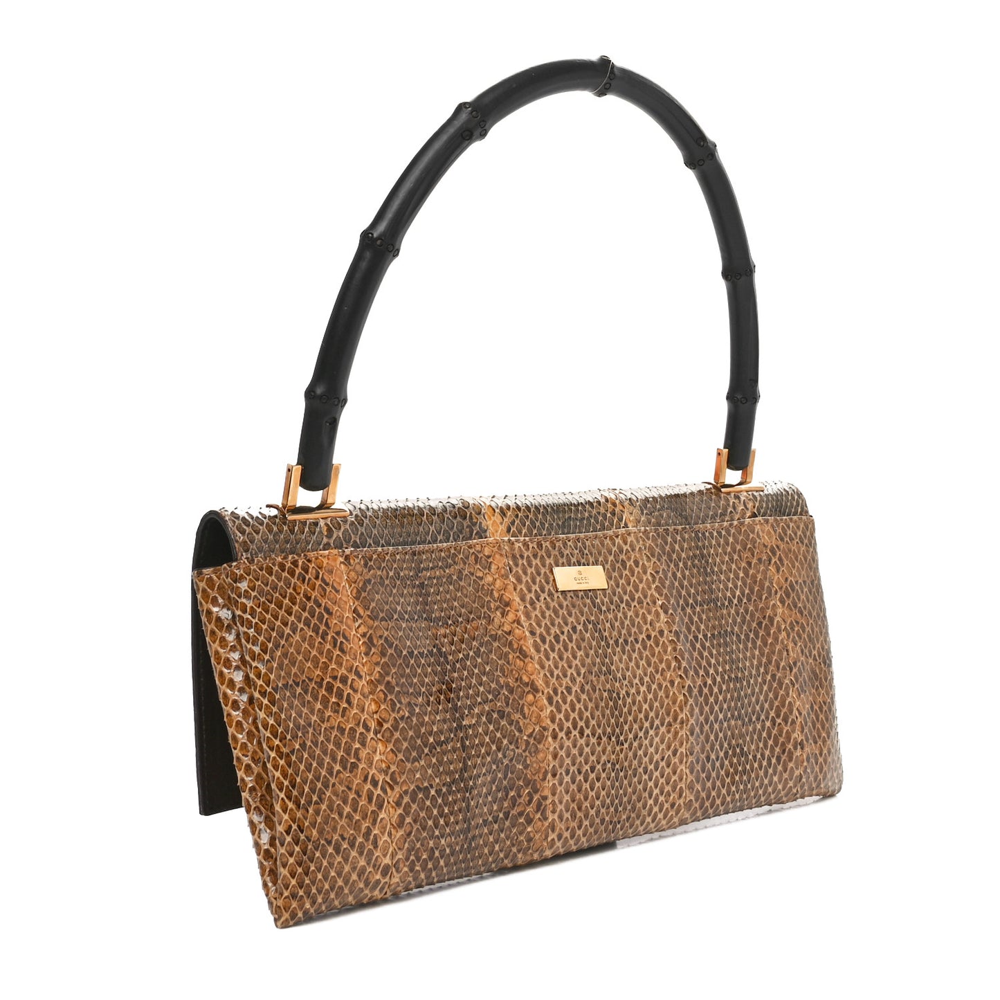 Snakeskin Bamboo Top Handle Bag Natural