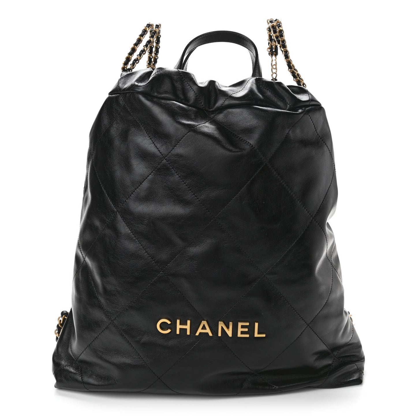 Shiny Calfskin Quilted Chanel 22 Backpack Black