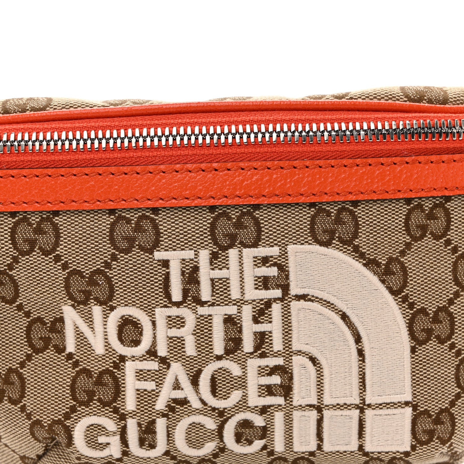 Gucci X THE NORTH FACE Monogram Textured Dollar Calfskin Embroidered Belt Bag Beige Ebony Mystic White Deep Orange 9 of 12