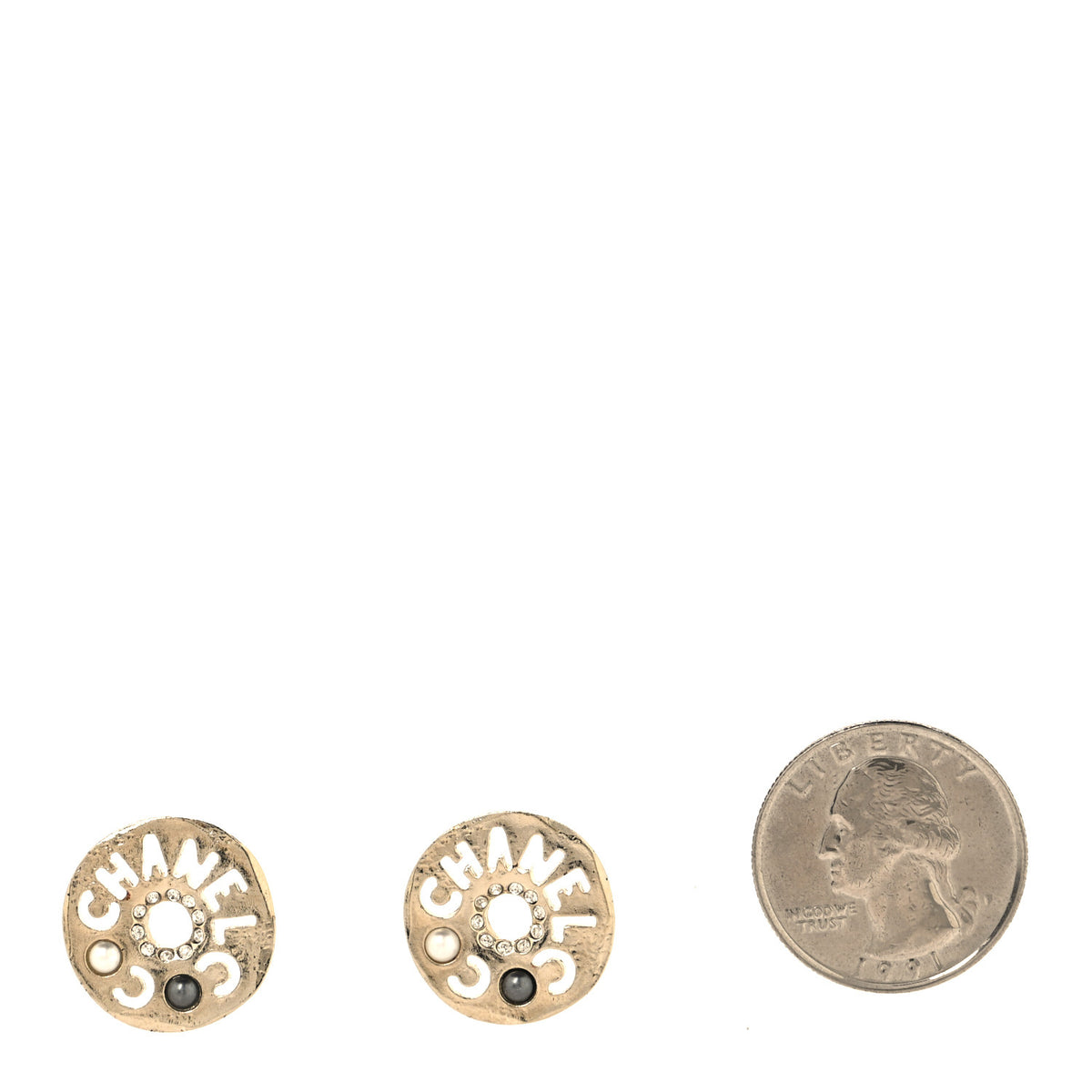 Crystal Pearl Papyrus Stud Earrings Gold Grey