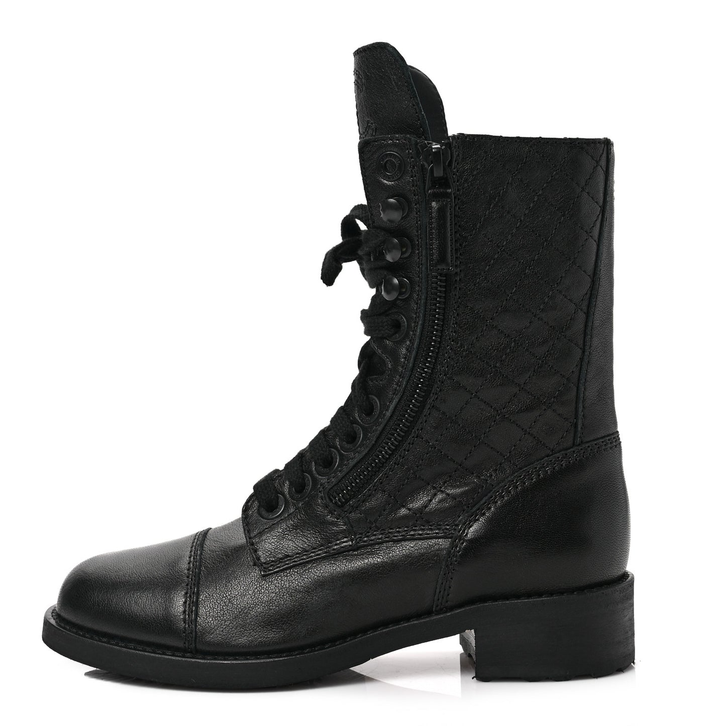Sheepskin Quilted CC Tall Lace Up Combat Boots 36.5 Black