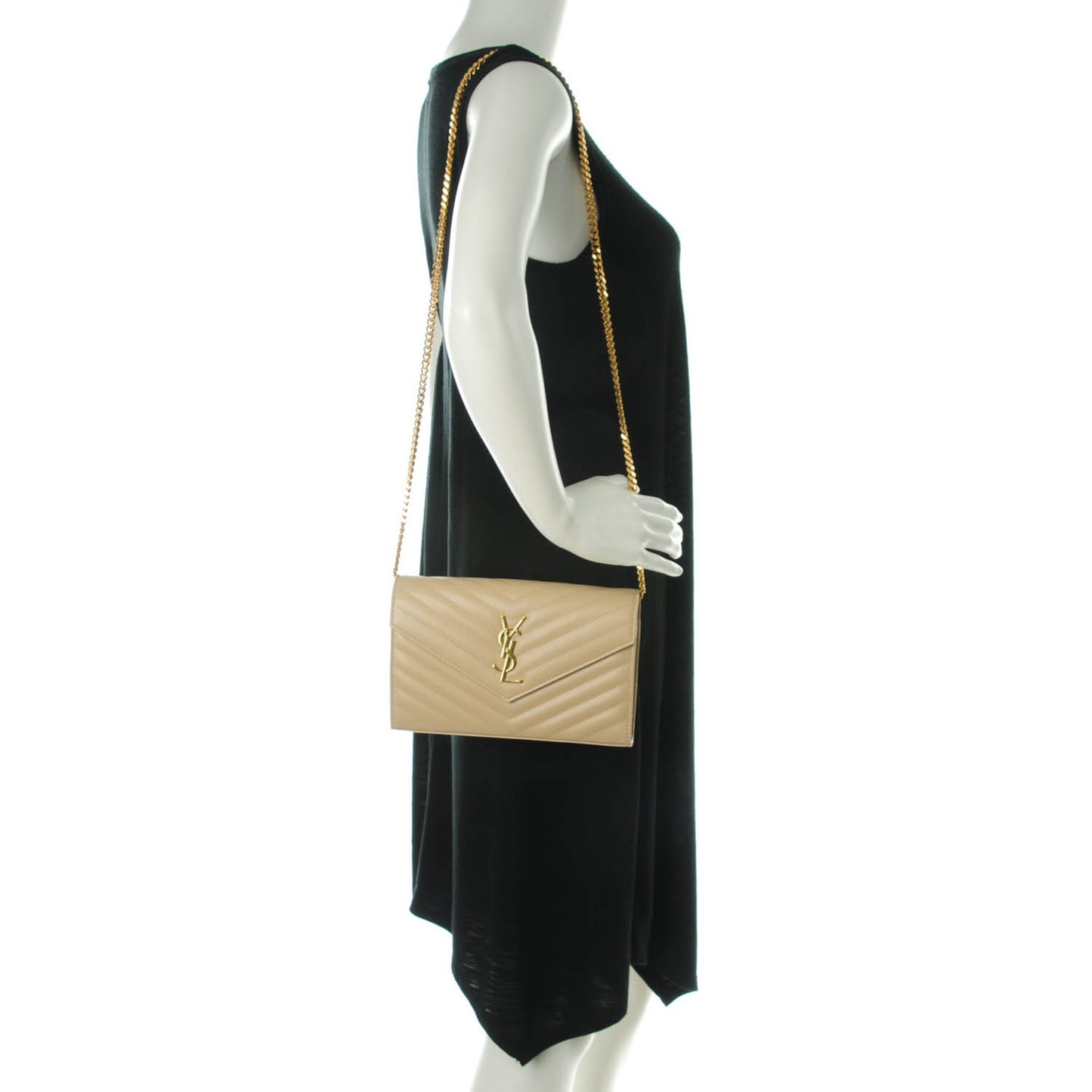 Grain De Poudre Matelasse Chevron Monogram Chain Wallet Nude Powder