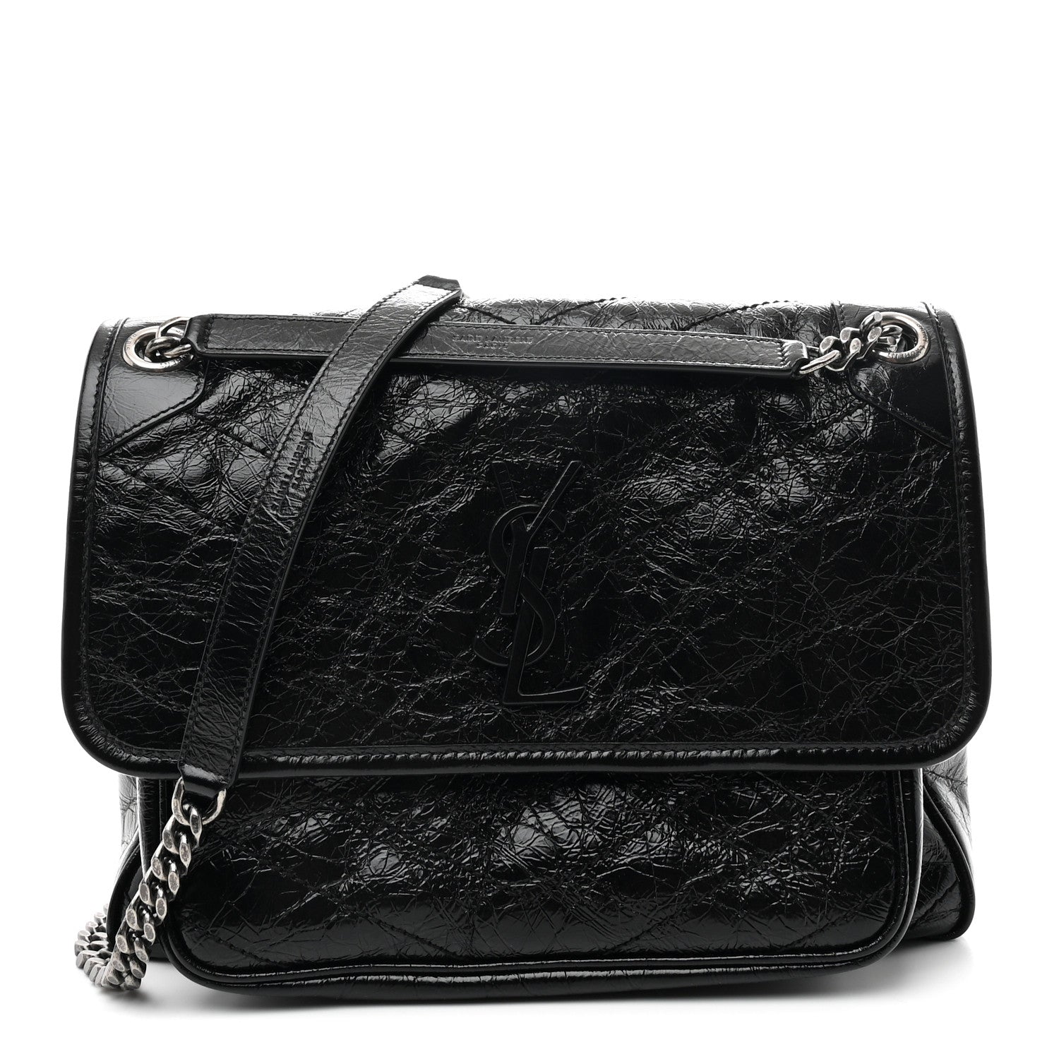 Saint Laurent Crinkled Calfskin Matelasse Monogram Medium Niki Chain Satchel Black 1 of 10