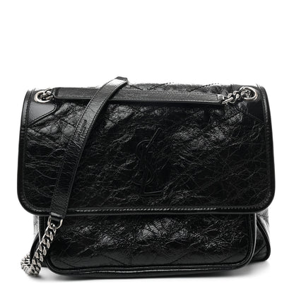 Saint Laurent Crinkled Calfskin Matelasse Monogram Medium Niki Chain Satchel Black 1 of 10