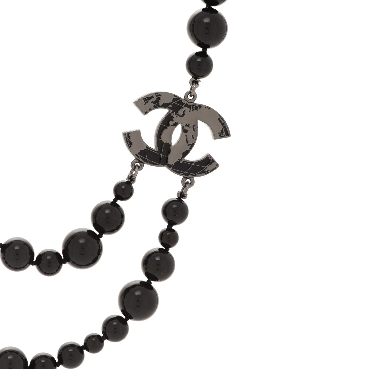 Chanel Glass Bead CC Map Short Necklace Ruthenium Black 4 of 8