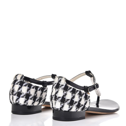 Chanel Patent Houndstooth Beaded Thong Sandals 36 Black 4 of 9