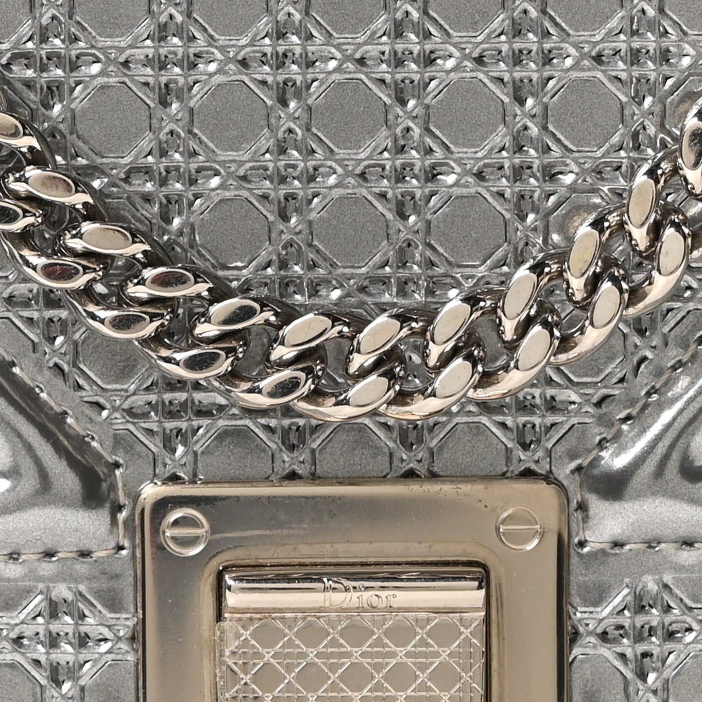 Metallic Patent Micro-Cannage Diorama Wallet on Chain Pouch Silver