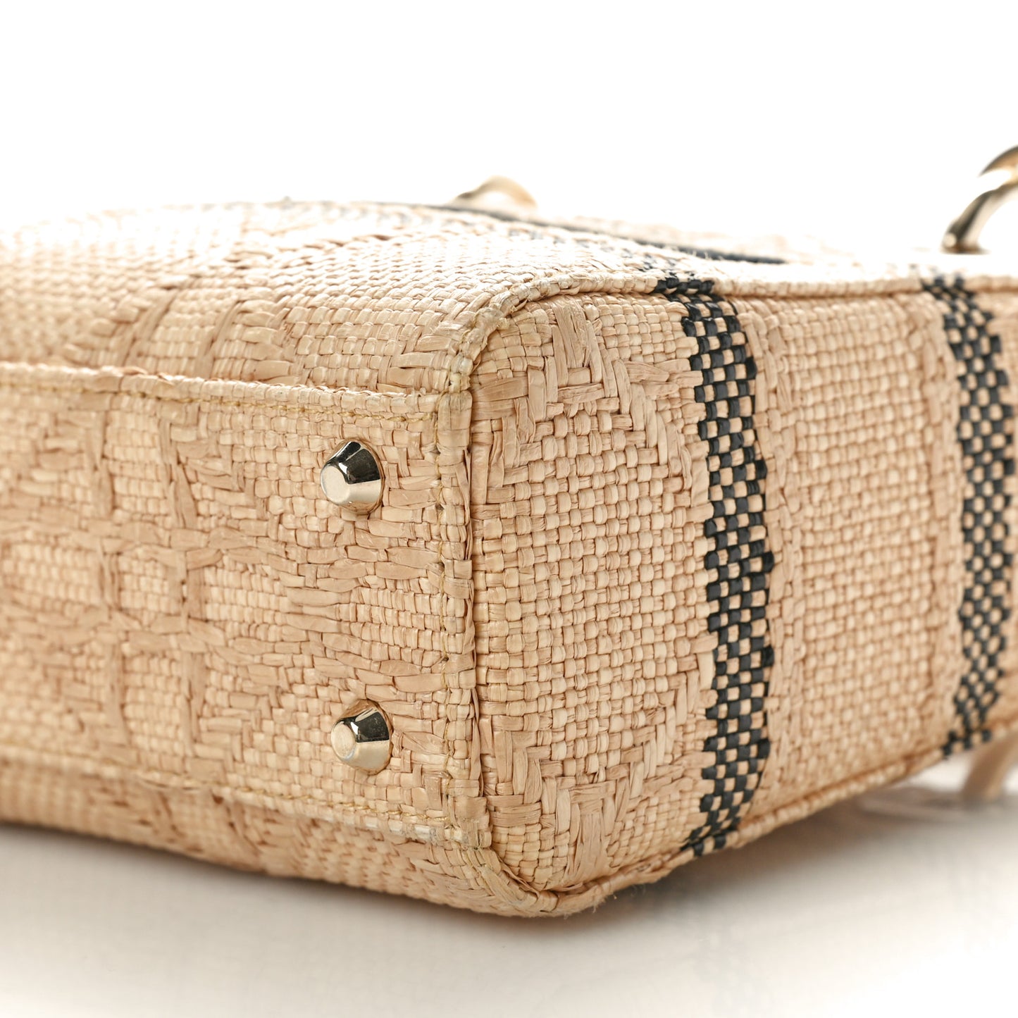 Raffia Woven Cannage Embroidered Mini Lady D-Lite Natural Black