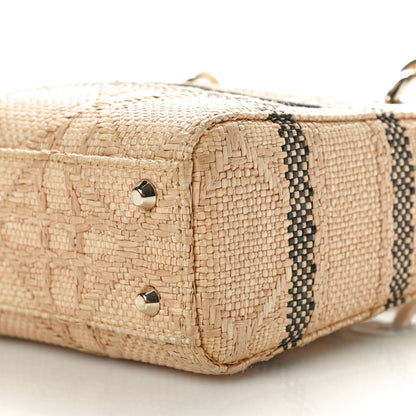 Christian Dior Raffia Woven Cannage Embroidered Mini Lady D-Lite Natural Black 9 of 9