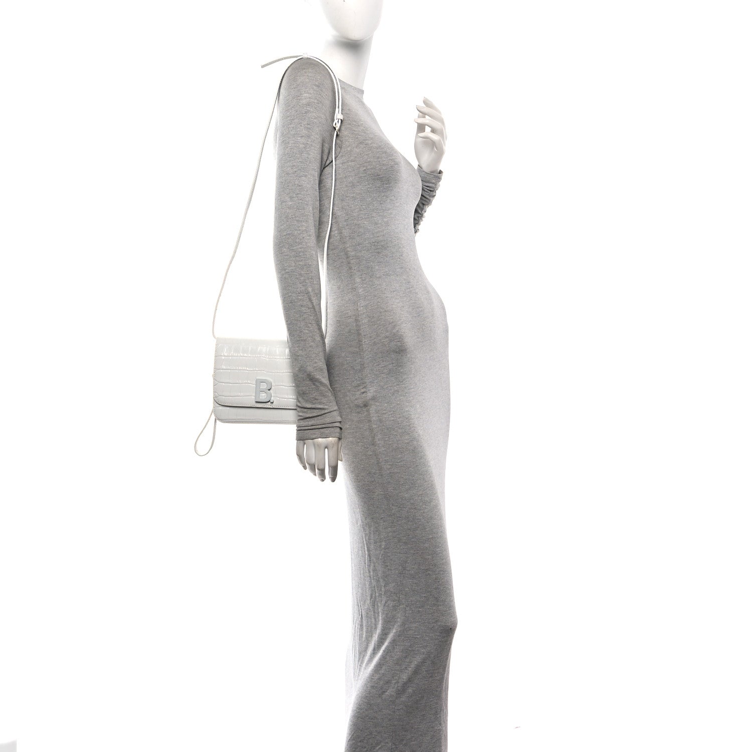 Balenciaga Shiny Calfskin Crocodile Embossed Small B Bag White 2 of 10