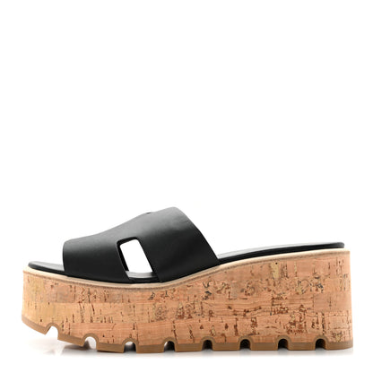 Hermes Calfskin Cork Eze 30 Sandals 37 Black 1 of 10