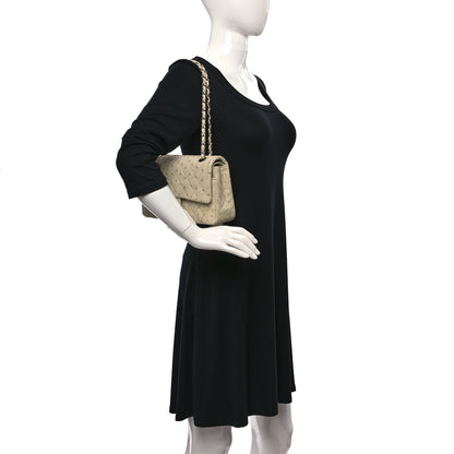 Chanel Ostrich Medium Double Flap Light Beige 2 of 10