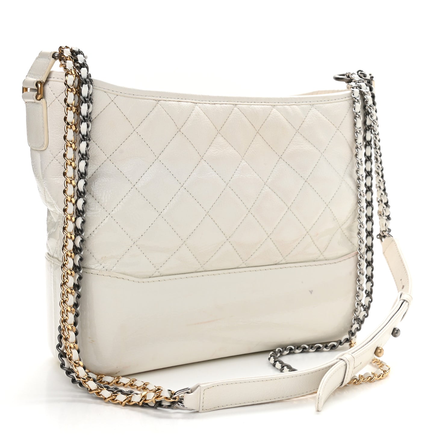 Patent Goatskin Quilted Medium Gabrielle Hobo White