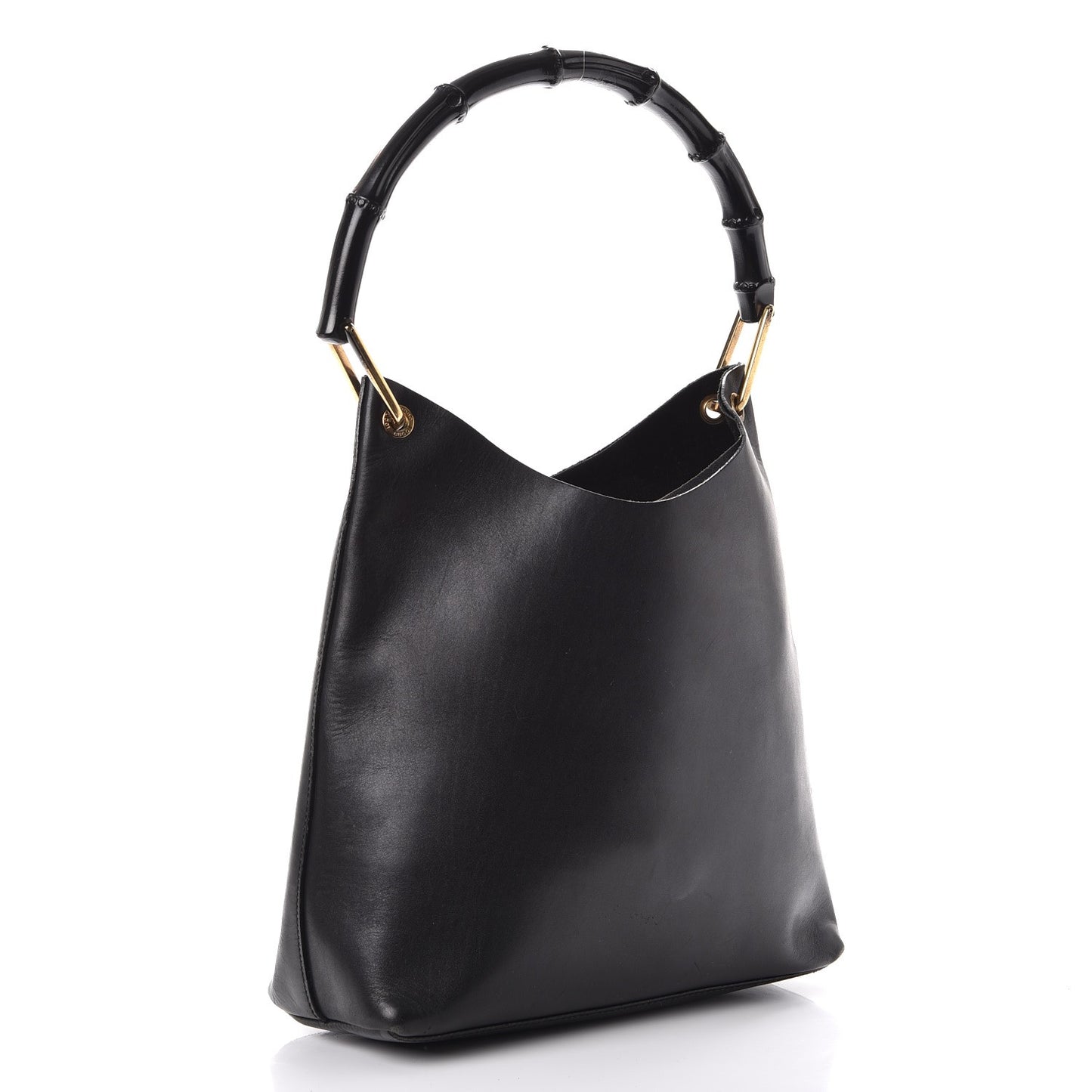 Leather Bamboo Handle Shoulder Bag Black