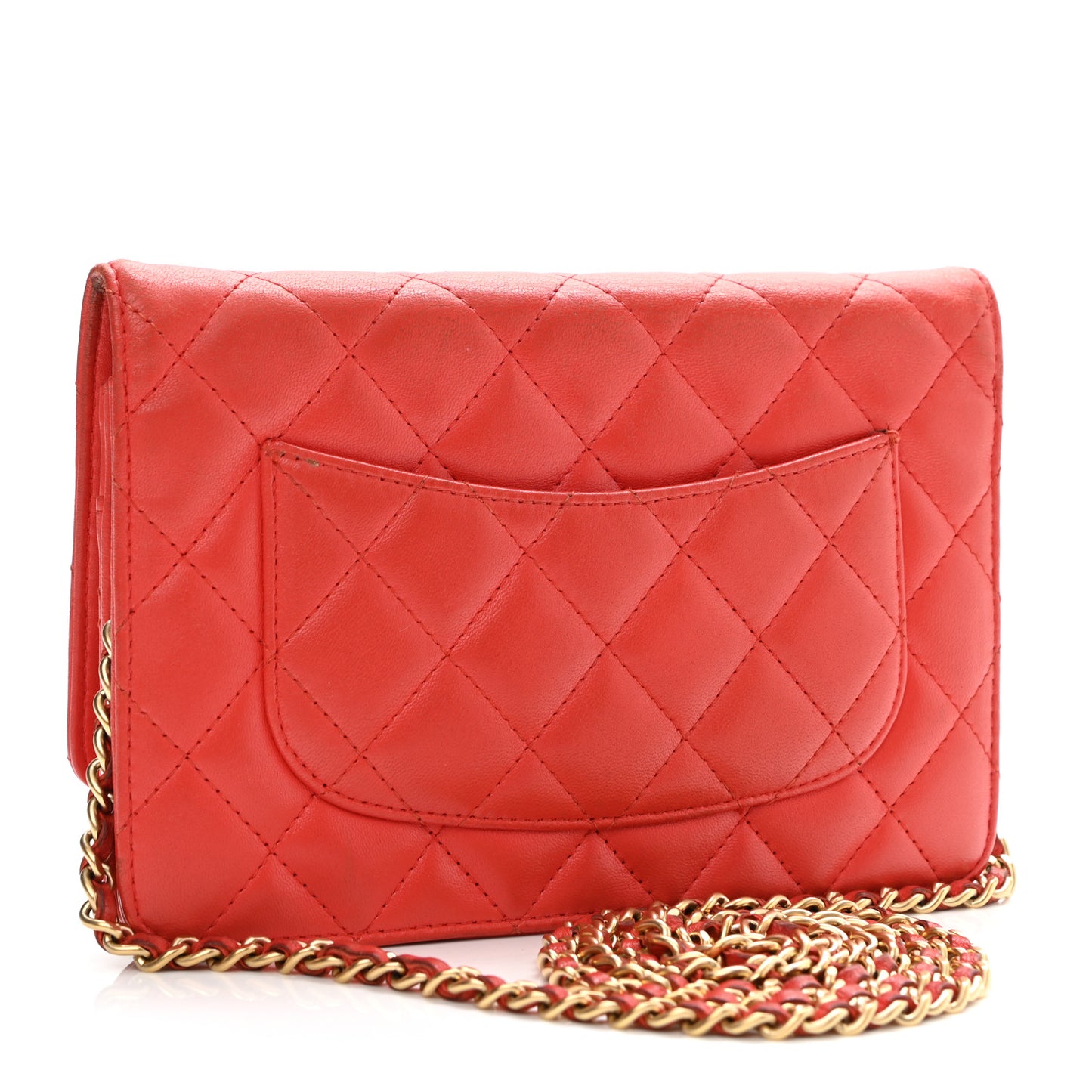 Lambskin Quilted Wallet On Chain WOC Light Red