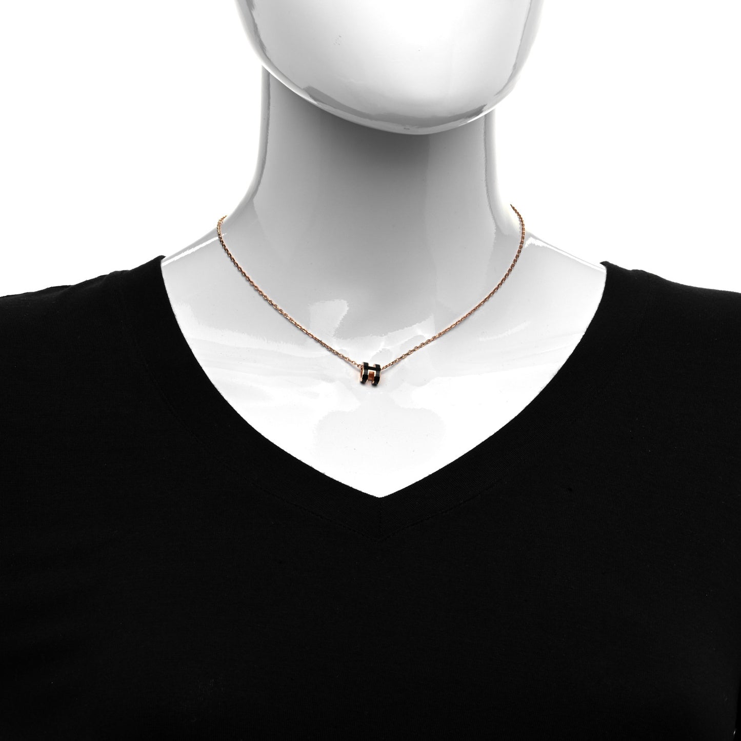 Lacquered Rose Gold Mini Pop H Pendant Necklace Black