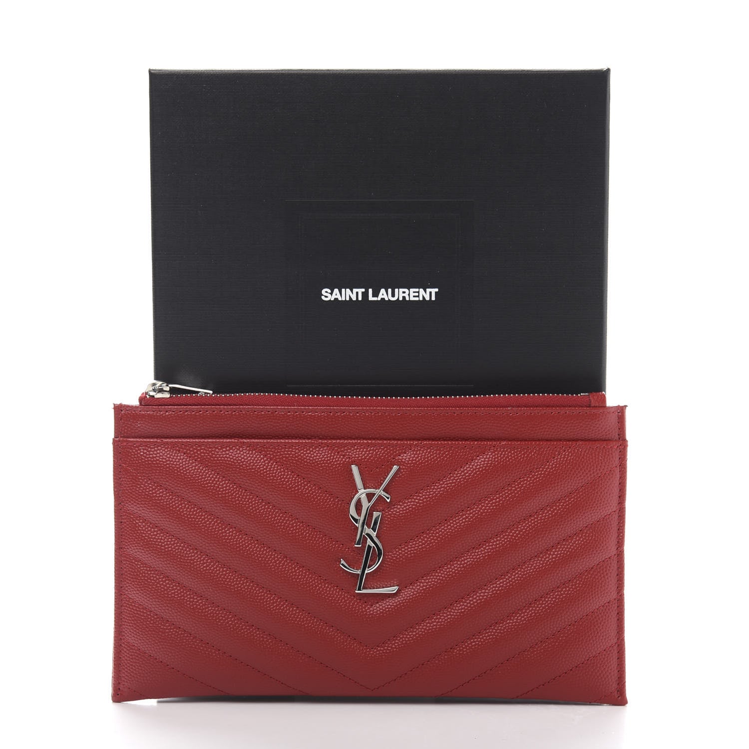 Saint Laurent Grain De Poudre Chevron Monogram Bill Pouch Rouge Eros 10 of 10