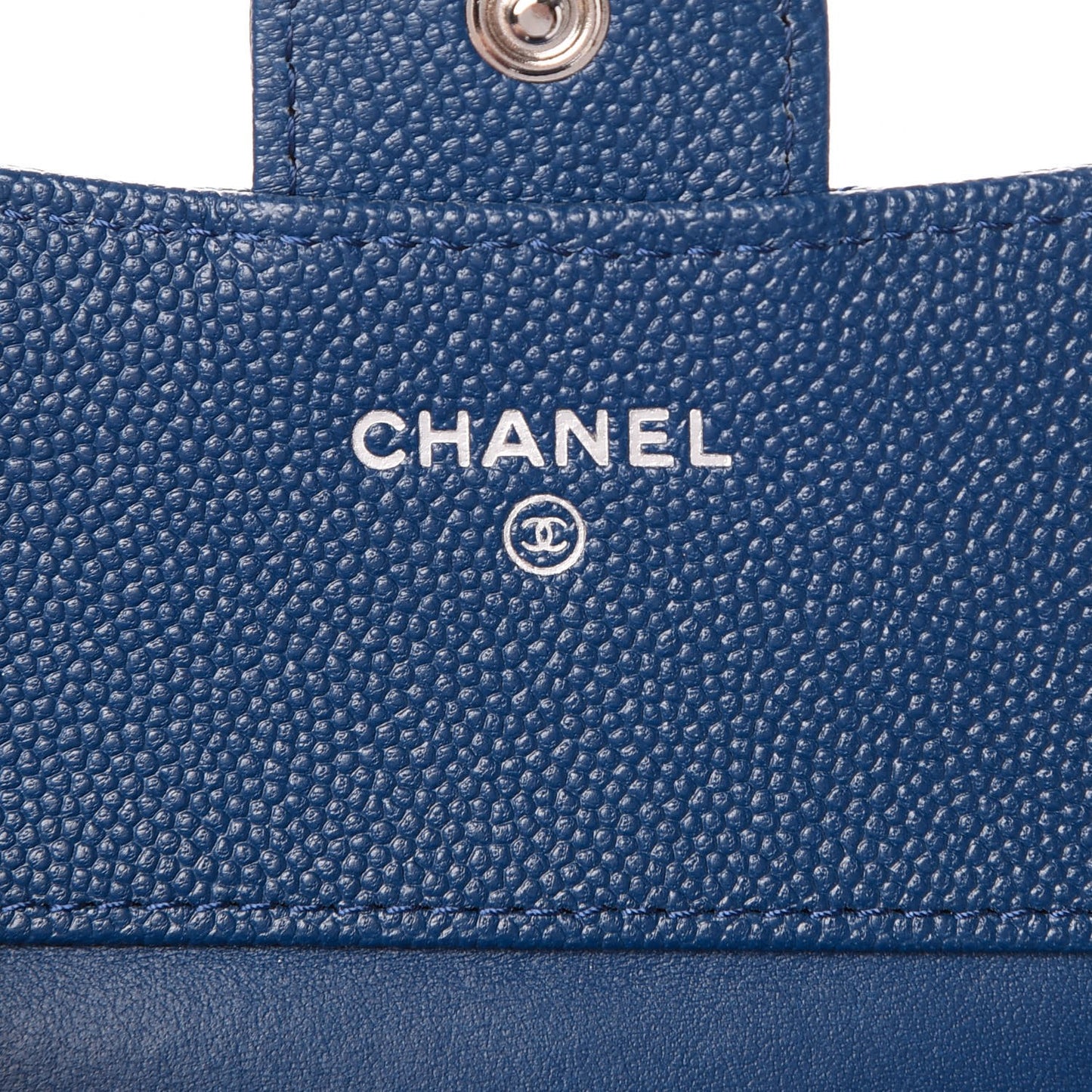 Caviar Chevron Quilted Compact Flap Wallet Navy