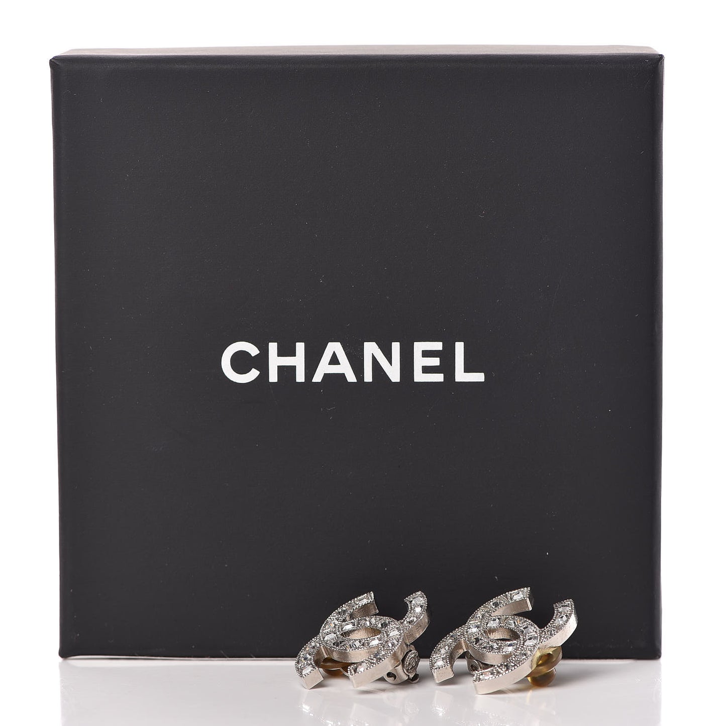 Baguette Crystal CC Clip On Earrings Silver
