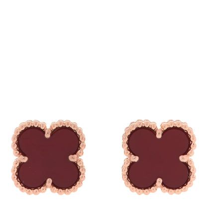 Van Cleef & Arpels 18K Rose Gold Carnelian Sweet Alhambra Earrings 1 of 5