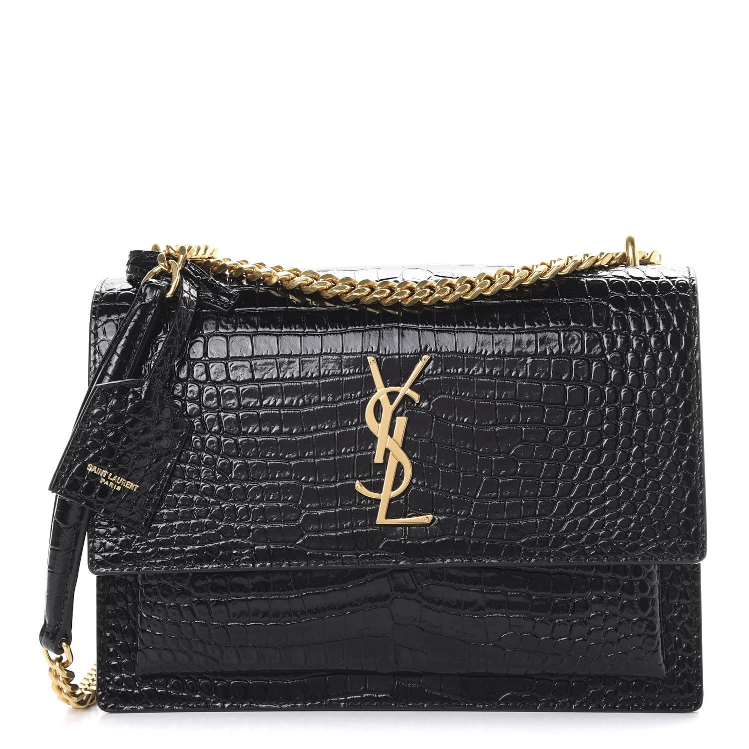 Saint Laurent Calfskin Crocodile Embossed Medium Monogram Sunset Black 1 of 9