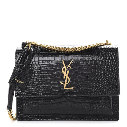 Saint Laurent Calfskin Crocodile Embossed Medium Monogram Sunset Black 1 of 9