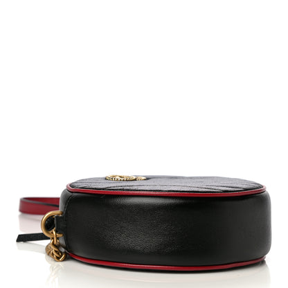 Gucci Vintage Effect Calfskin Matelasse Diagonal Mini Torchon GG Marmont Round Shoulder Bag Black Romantic Cherry 4 of 11