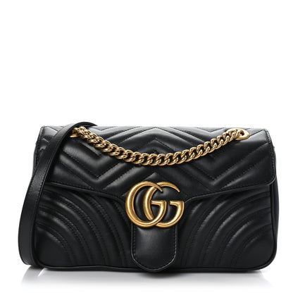 Gucci Calfskin Matelasse Small GG Marmont Shoulder Bag Black 1 of 9