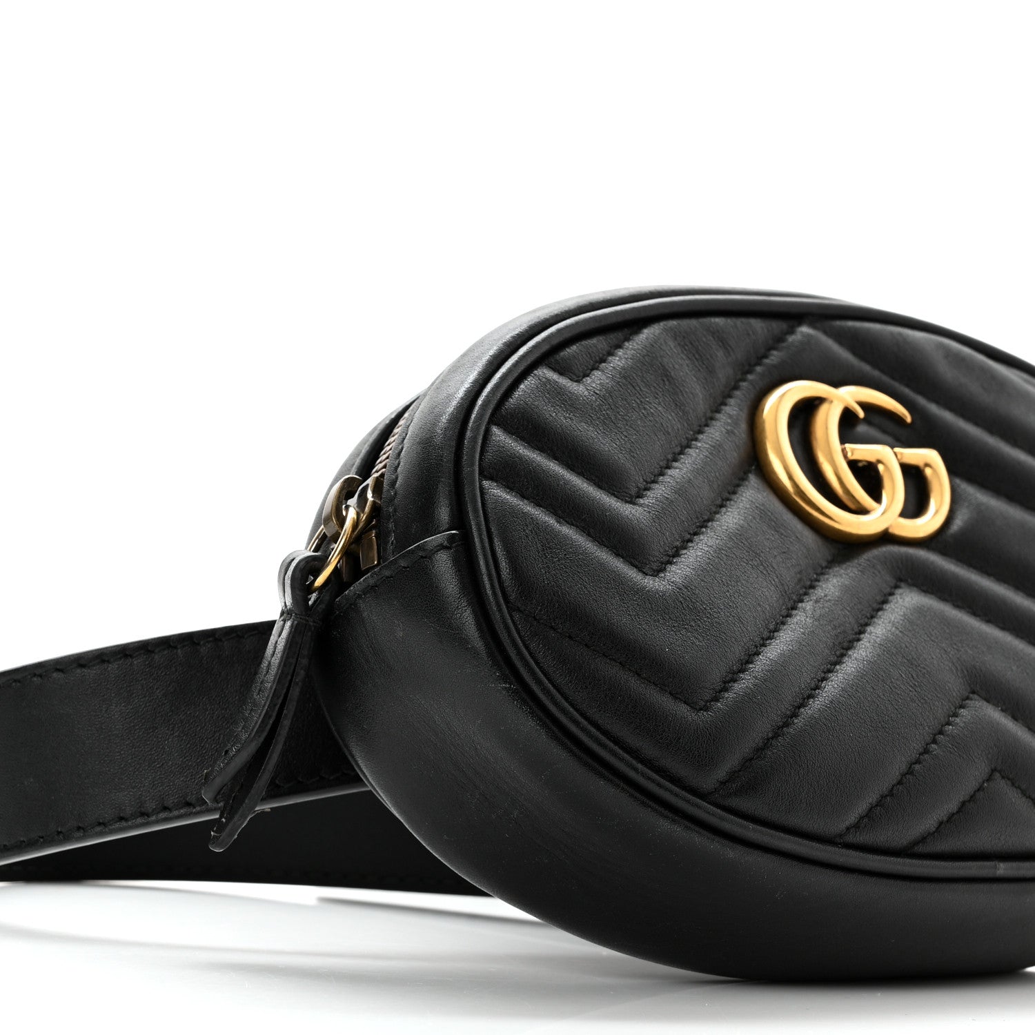 Gucci Calfskin Matelasse GG Marmont Belt Bag 85 34 Black 10 of 11