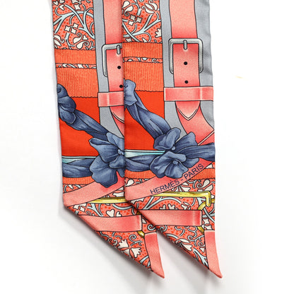 Hermes Silk Grand Manege Fleuri Twilly Orange Turquoise Gris 2 of 4
