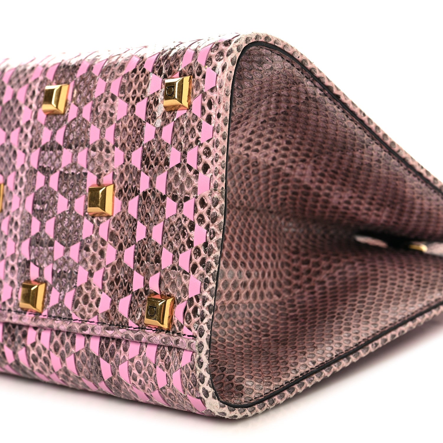 Salvatore Ferragamo Calfskin Snakeskin Woven The Studio Box Tote