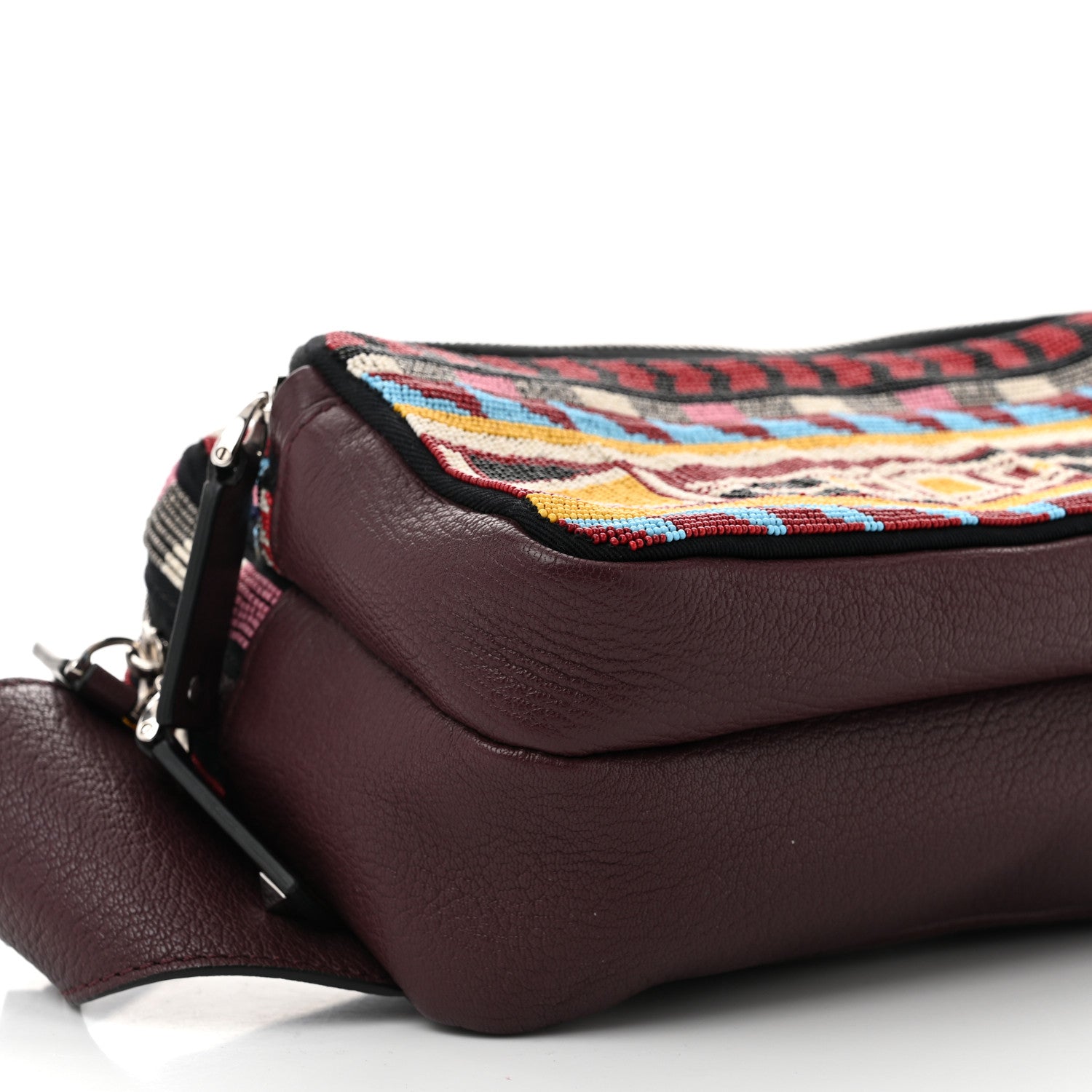 Valentino Garavani Pebbled Calfskin Beaded Rockstud Belt Bag Burgundy Multicolor 8 of 9
