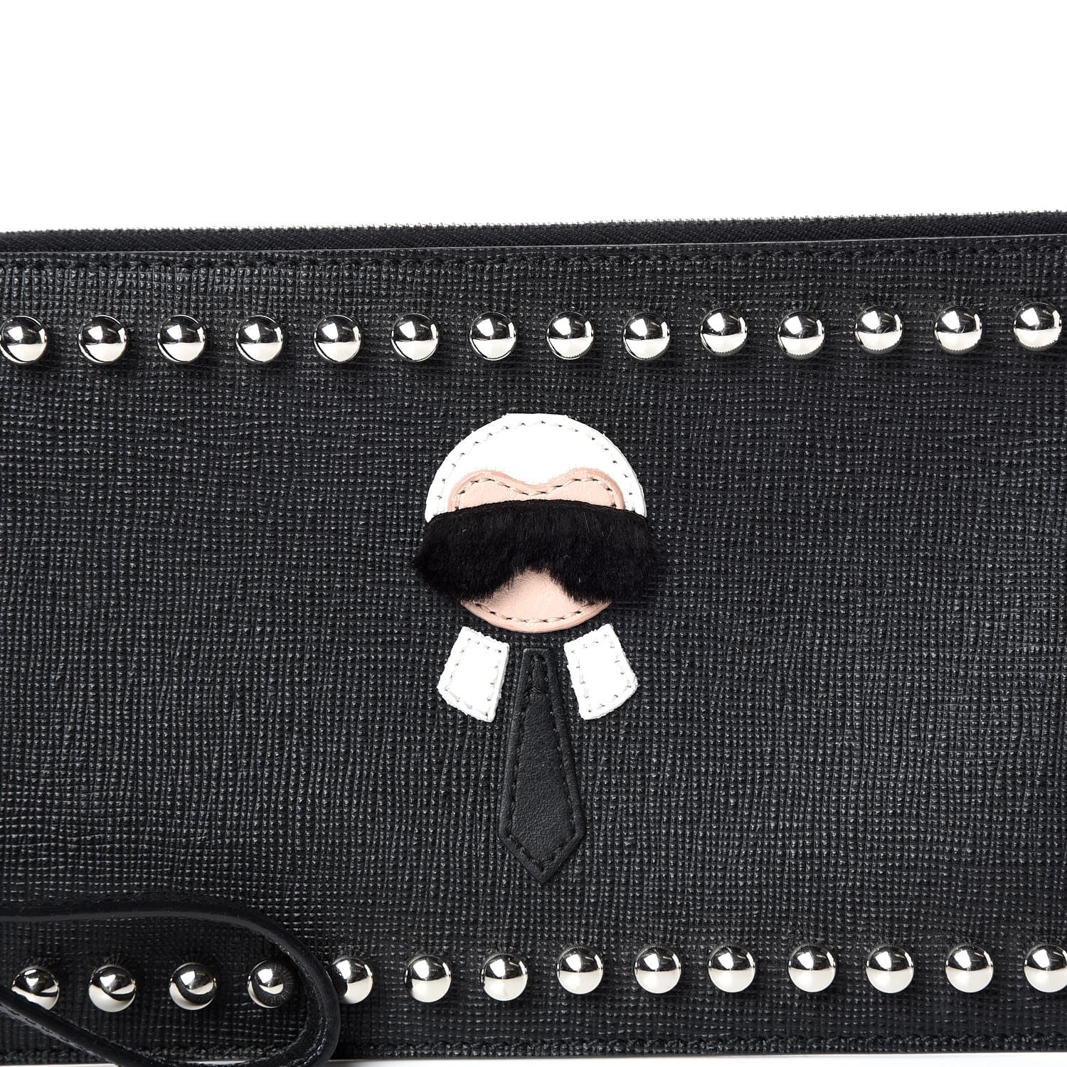 Fendi Vitello Elite Mink Fur Studded Karlito Zip Pouch Black 8 of 8