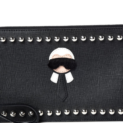Fendi Vitello Elite Mink Fur Studded Karlito Zip Pouch Black 8 of 8