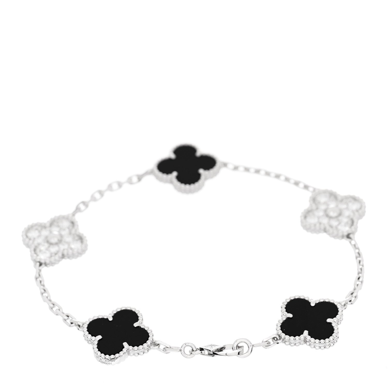 Van Cleef & Arpels 18K White Gold Diamond Black Onyx 5 Motifs Vintage Alhambra Bracelet 2 of 4