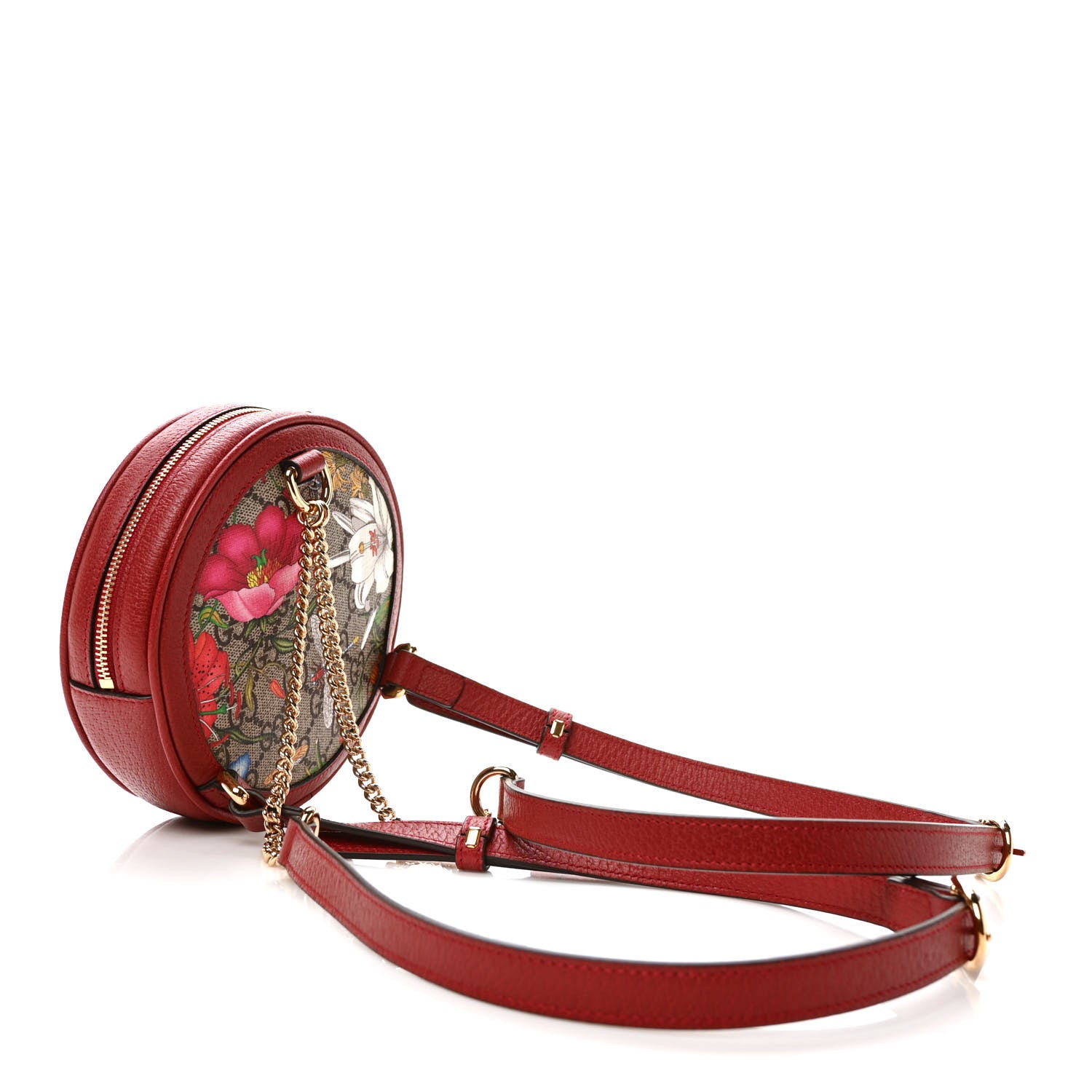 Gucci GG Supreme Monogram Web Flora Mini Ophidia Round Backpack Red 3 of 8