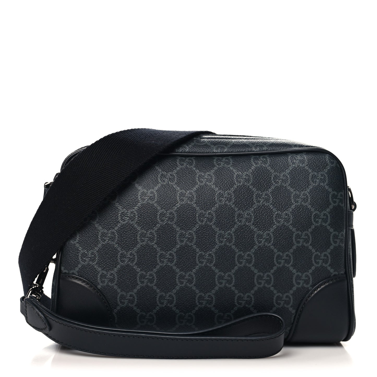 GG Supreme Monogram Textured Calfskin Emblem Small Crossbody Black