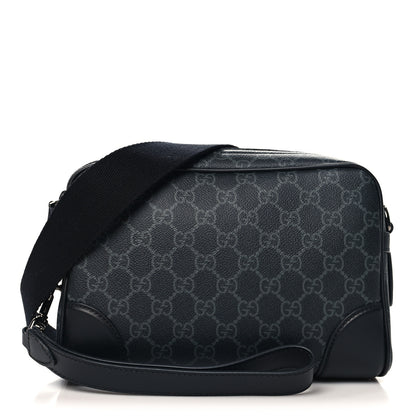 Gucci GG Supreme Monogram Textured Calfskin Emblem Small Crossbody Black 1 of 10