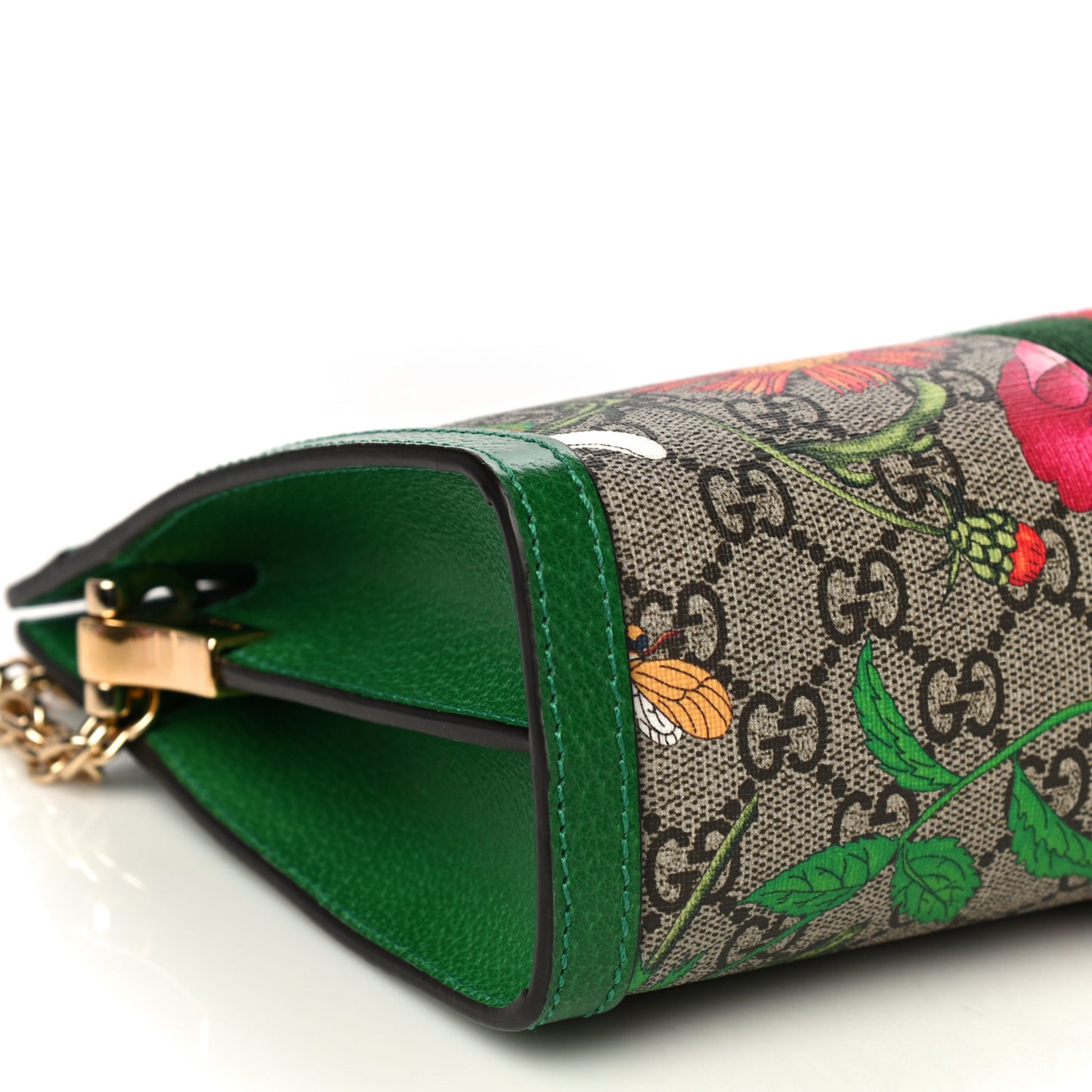 GG Supreme Monogram Flora Web Small Ophidia Chain Shoulder Bag Green