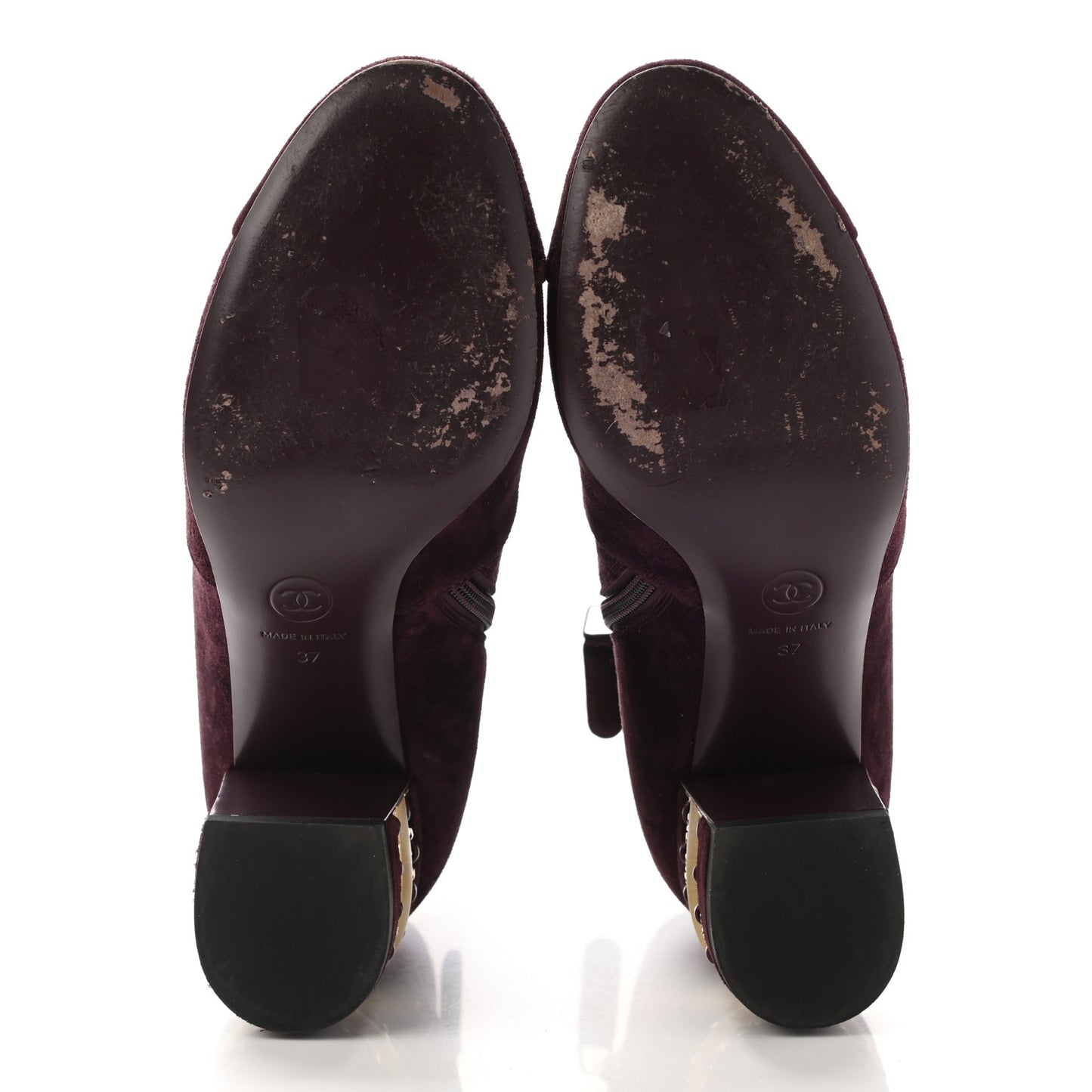 Suede Calfskin Chain Boots 37 Burgundy