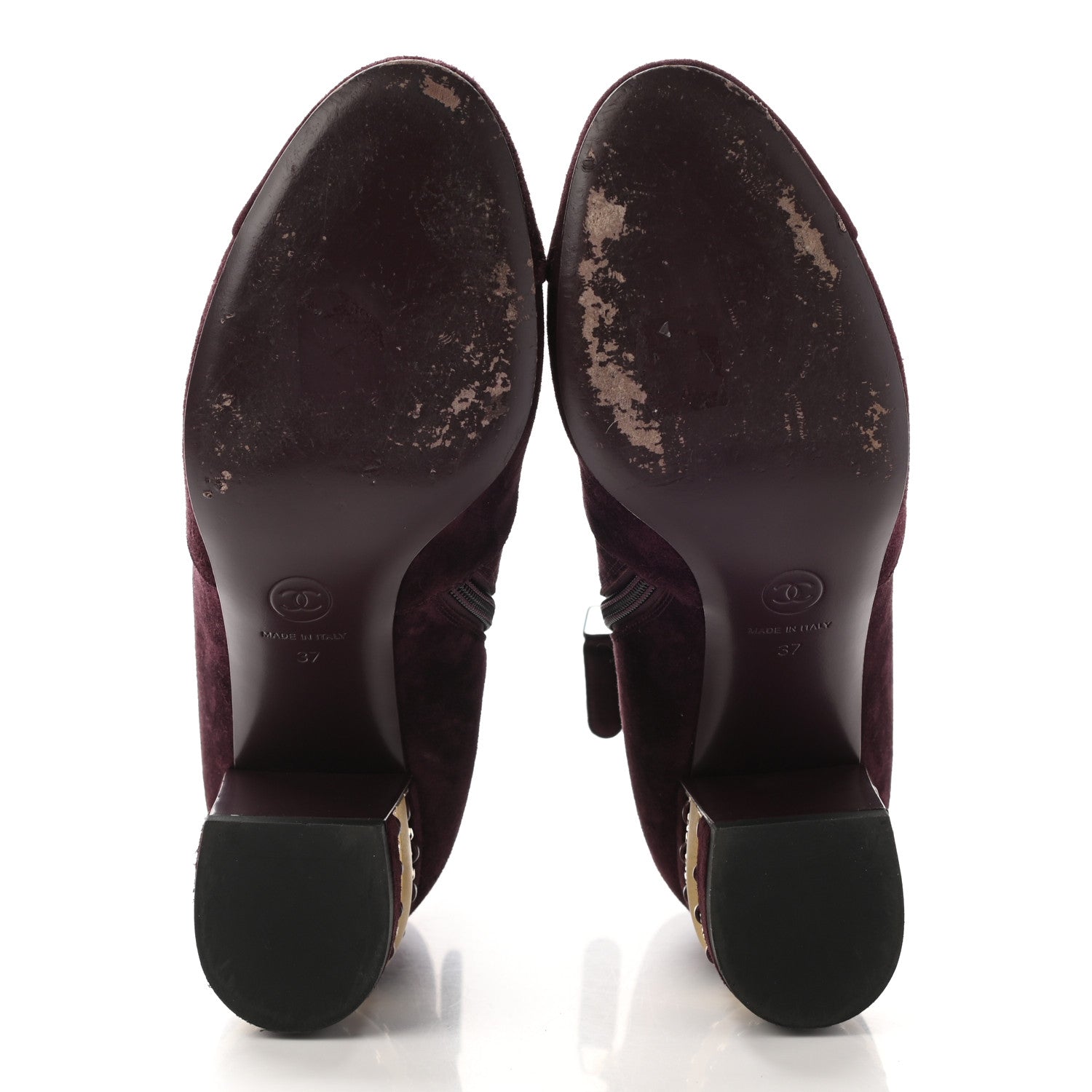 Chanel Suede Calfskin Chain Boots 37 Burgundy 5 of 8