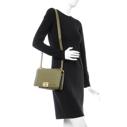 Chanel Caviar Quilted Medium Boy Flap Khaki 2 of 8