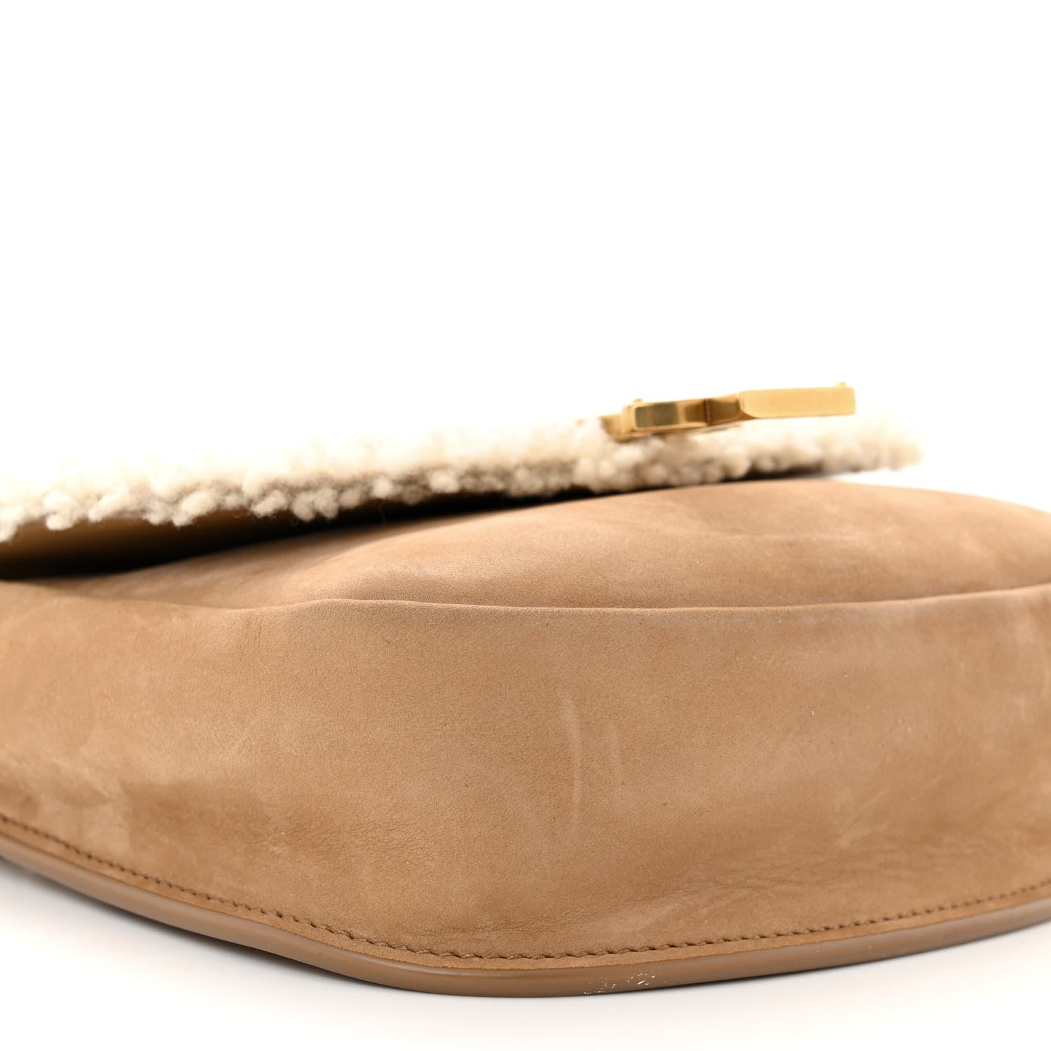 Saint Laurent Suede Shearling Small Kaia Satchel Natural Tan 9 of 11