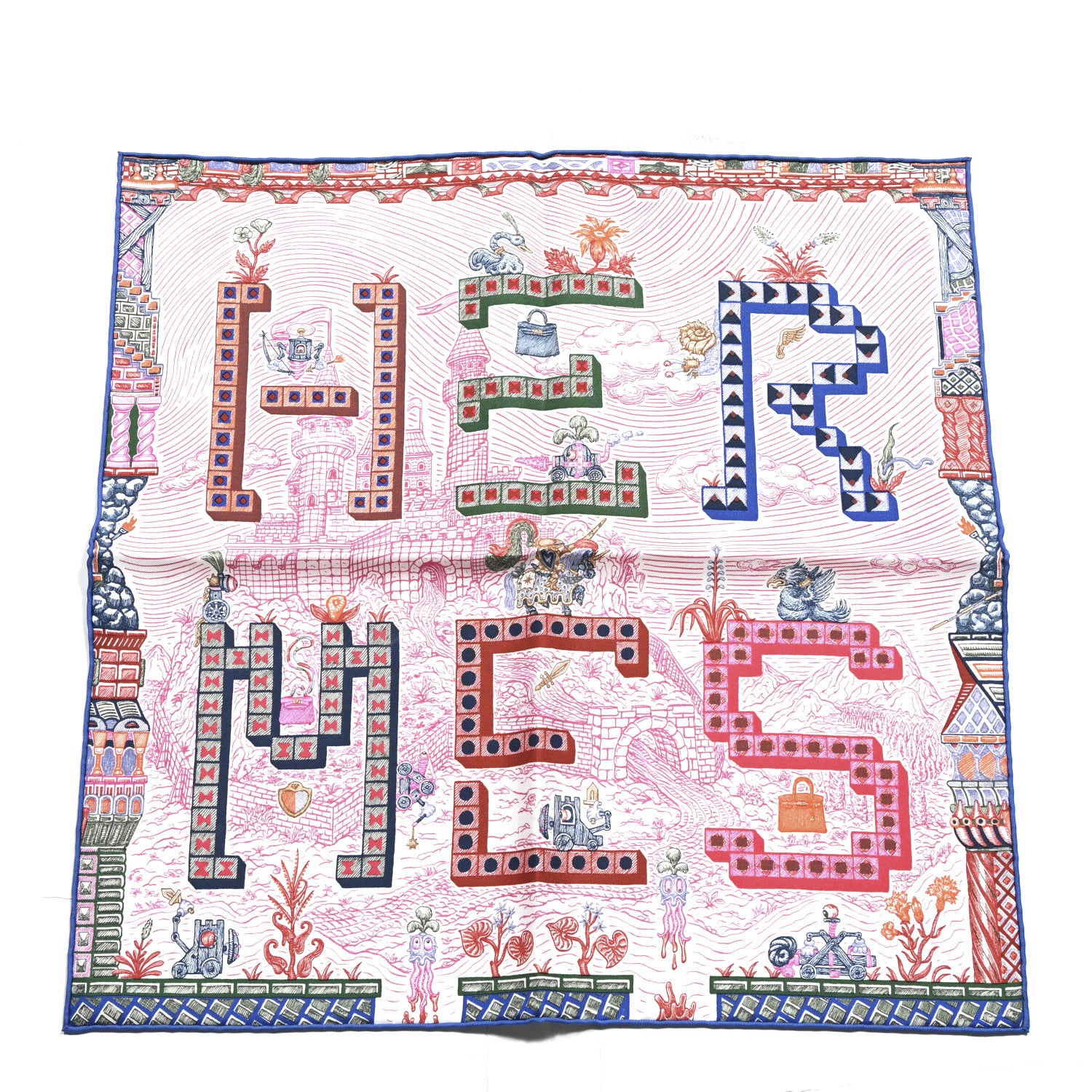 Hermes Silk Twill Super Silk Quest Detail Scarf 45 Rose Bleu Vert 1 of 3